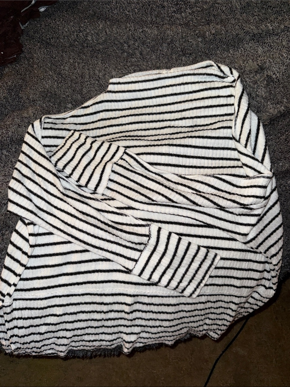 Maurices White and Black Striped Ribbed Crewneck Sweater